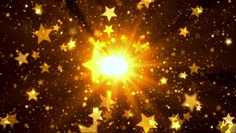 estrellas doradas voladoras y chispas de lujo, vacaciones, animación de fiestas. rayos de luz
