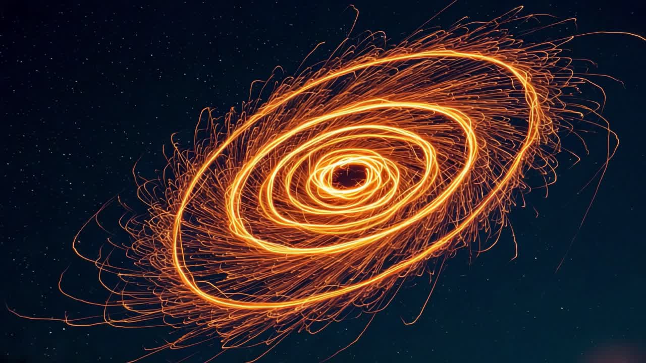 An Enchanting Display of Spinning Fire: A Visual Journey Through the Dynamic Formation of Spiraling Light Trails Against a Starry Night Sky