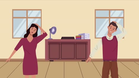 pareja de trabajadores en descanso activo en la oficina