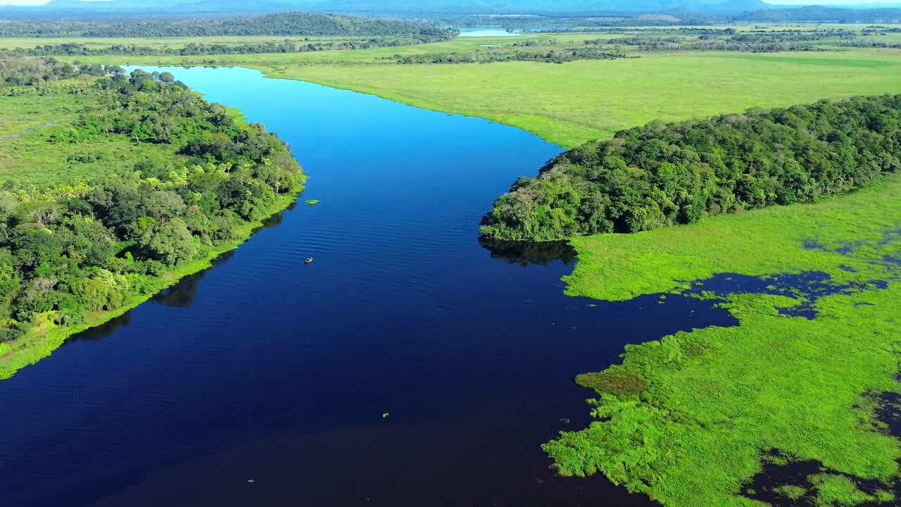 Birds eye view over the Paraguay River in the wetlands of the Pantanal in Brazil