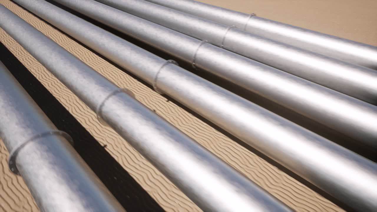 paisaje aéreo tubería de petróleo tecnología industrial naturaleza arena desierto 4k