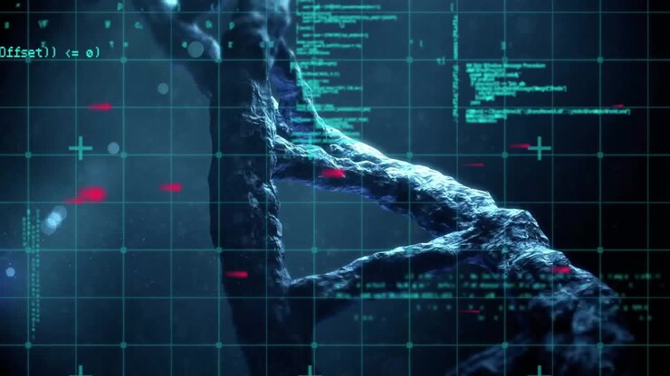 DNA strand and binary coding, processing scientific data in animation