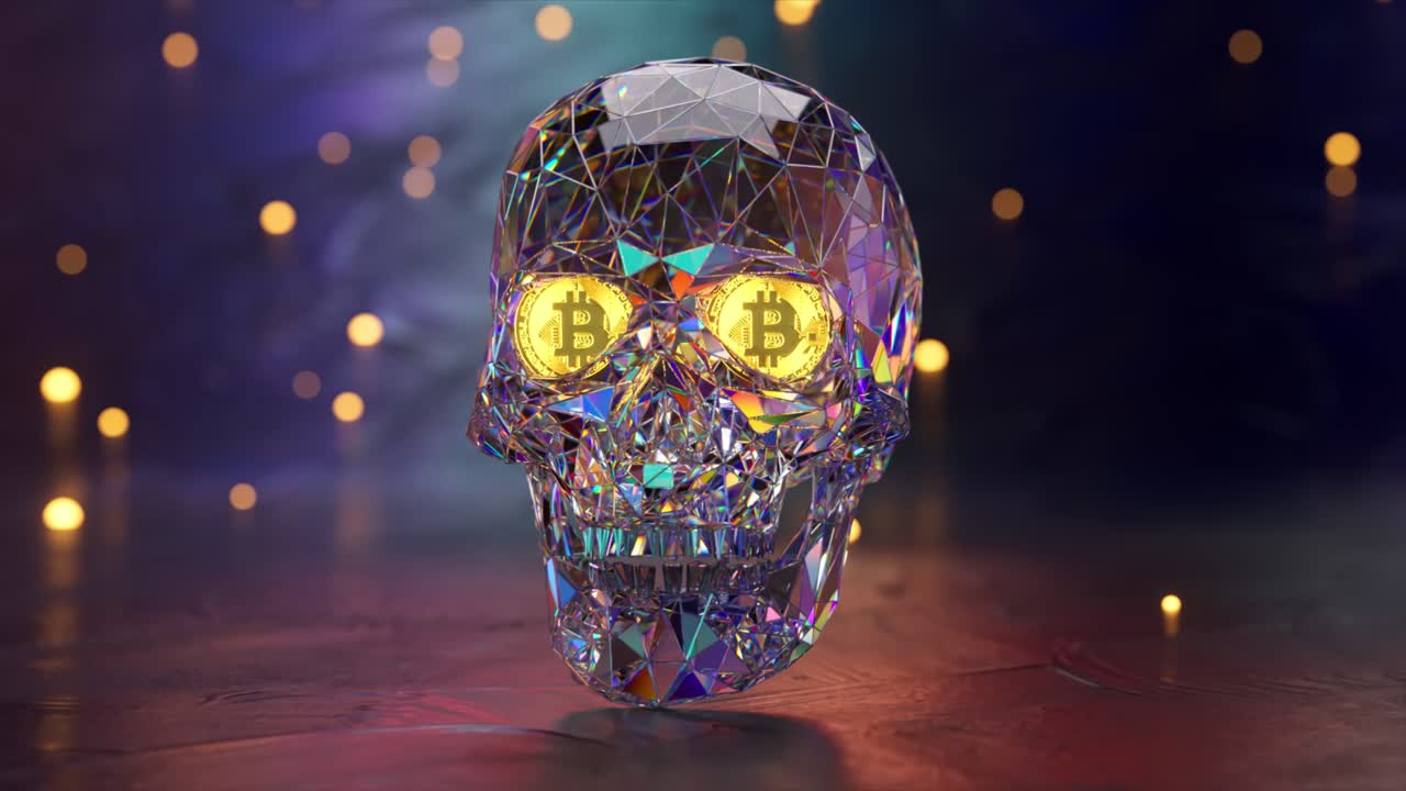 Diamantschädel mit Bitcoin-Augen