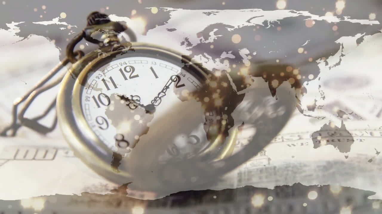 세계 지도 를 가진 구식 시계