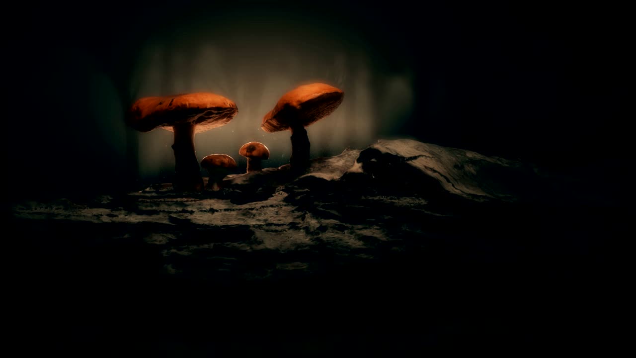 Foresta mistica / scena di funghi magici.