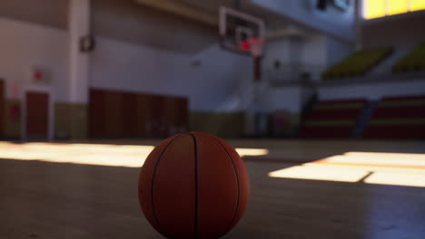 basketball resting on gym floor