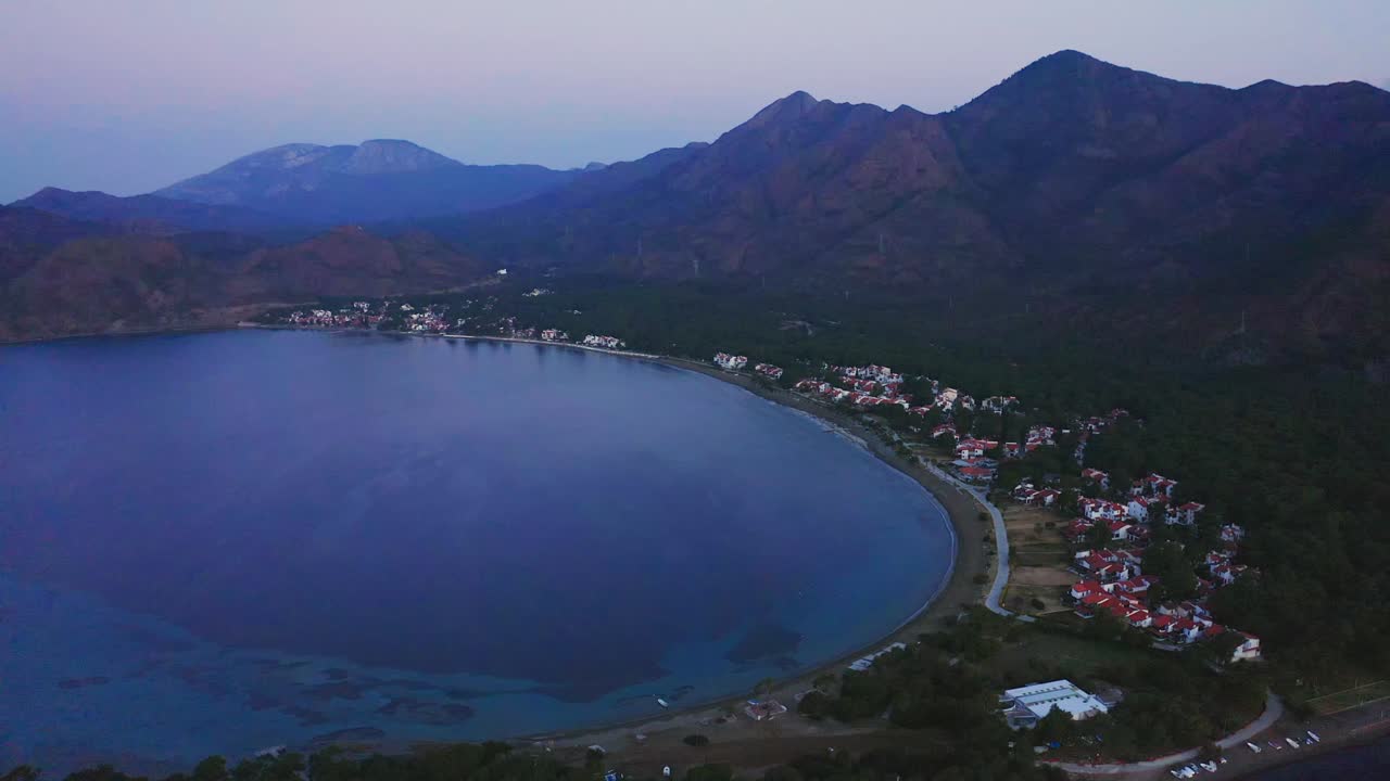 Morning dawn over Karaincir Plaji in Aegean region of Turkey – drone aerial cinematics