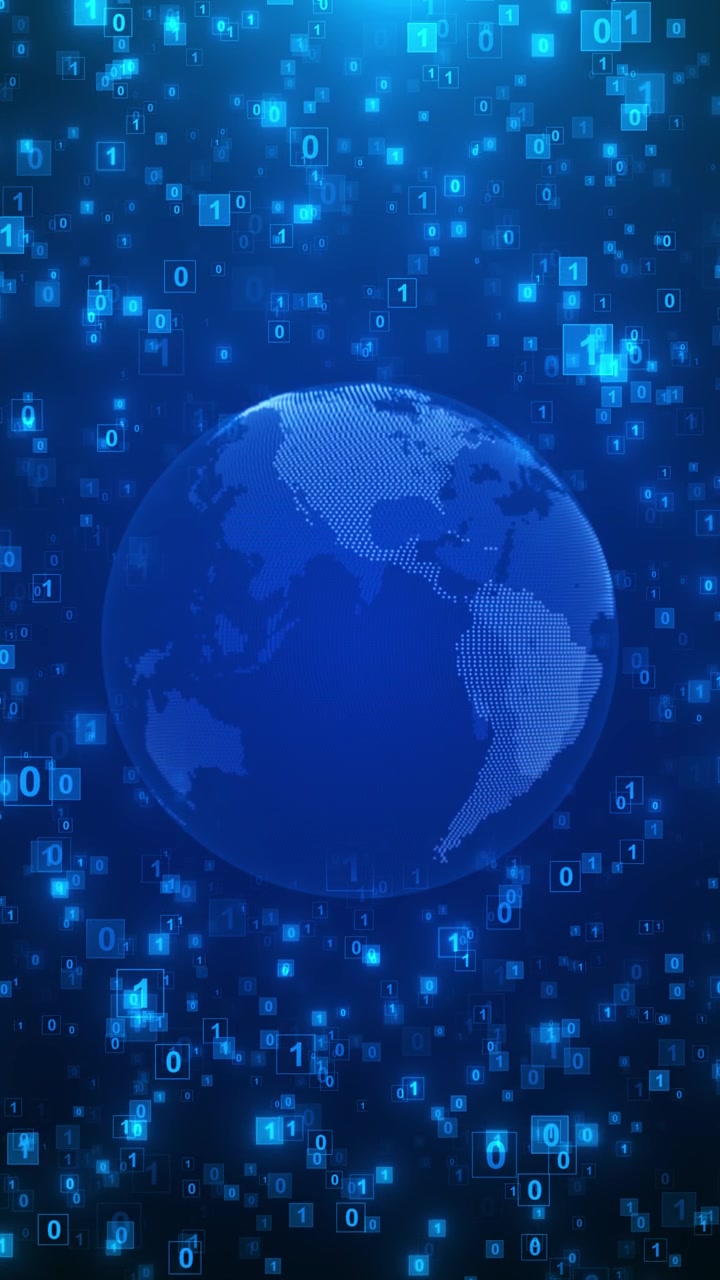 Digital world data code visual earth floating binary numbers glowing blocks cyber technology depth