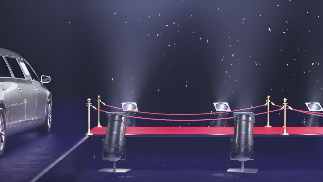 alfombra roja con limusina y confeti