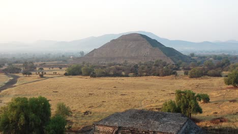 aerial view of pyramids in ancient mesoamerican city of teotihuacan, mexico from above, central america, sunrise, 4k