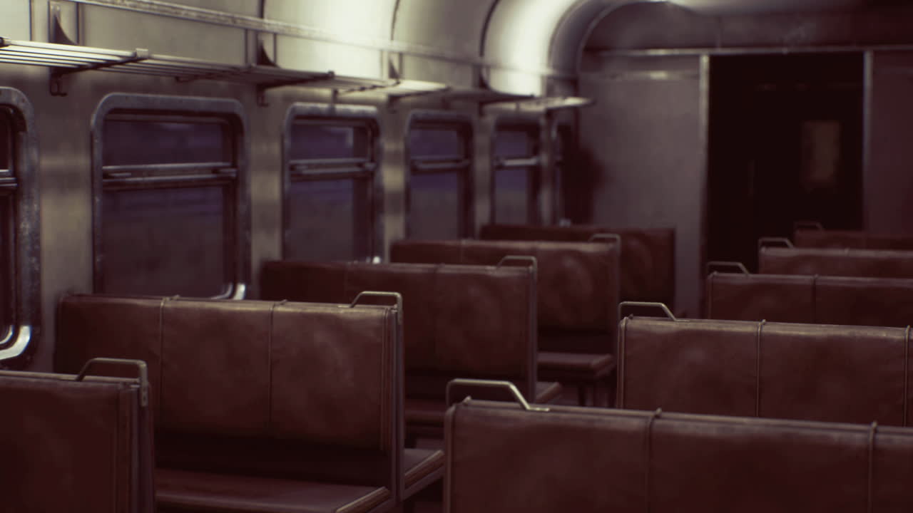 Journey through an empty train compartment during quiet hours of travel