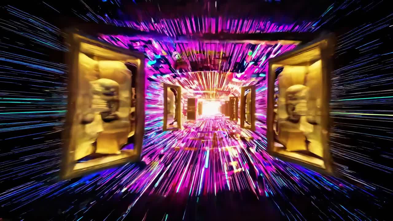 Abstract Tunnel with Glowing Doors