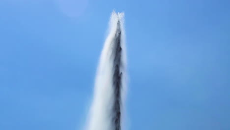 buckingham fountain spouts a strong water high into the blue skies of chicago, il