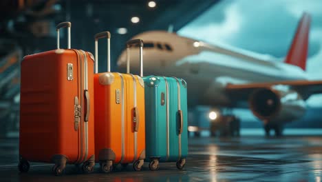 suitcases at the airport before boarding an airplane