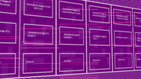 animación de textos e imágenes en rectángulo con códigos binarios que caen sobre un fondo púrpura