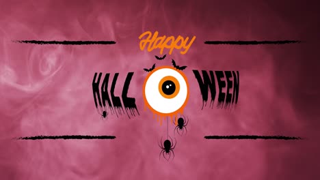 Animation-of-happy-halloween-text-and-halloween-spiders-on-pink-background