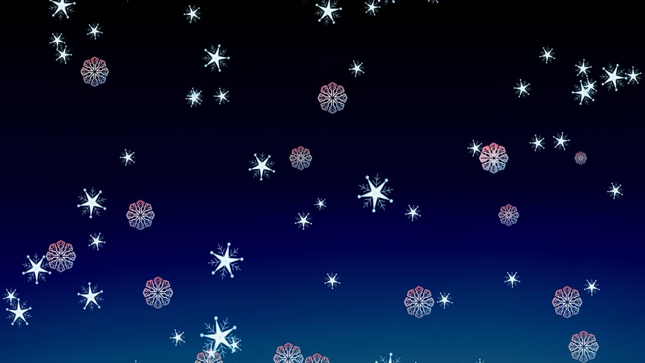 어두운 파란색 배경 에 떨어지는 크리스마스 눈송이 의 애니메이션
