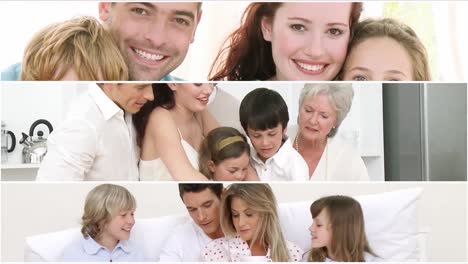 montaje de familias sonrientes