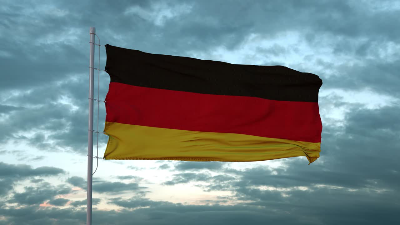 Bandiera nazionale della Germania che sventola. Animazione 3D realistica in slow motion, ripetibile in loop