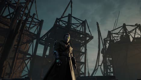 cyberpunk man in a post-apocalyptic landscape