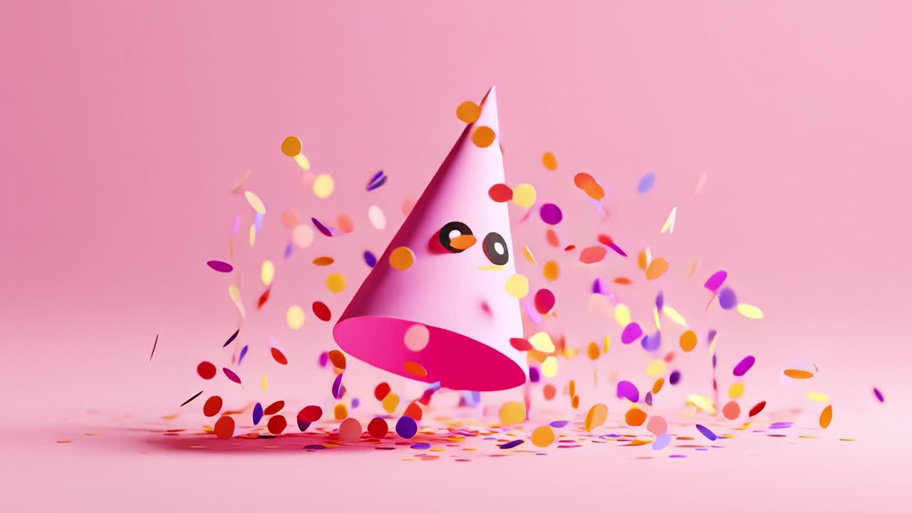A Vibrant Pink Party Hat Surrounded by Colorful Confetti in a Whimsical Celebration Scene, Perfect for Birthdays and Joyous Events, Creating a Festive Atmosphere Full of Delight