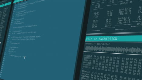 animation of data processing on computer screens