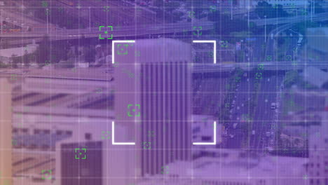 animación de gráficos y estadísticas sobre un paisaje urbano