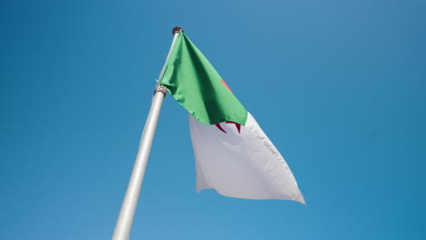 Schwenkende-Algerische-Flagge-Am-Blauen-Himmel