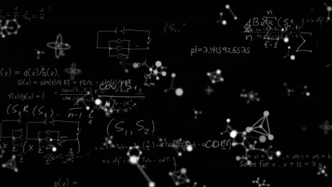 animation of mathematical formula and shapes moving on black background