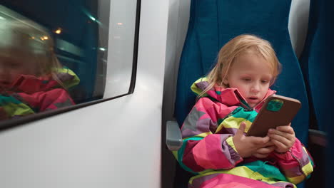 kid using smartphone in the train