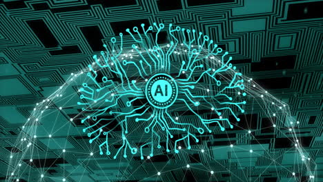 ai neural network animation over digital circuit board background