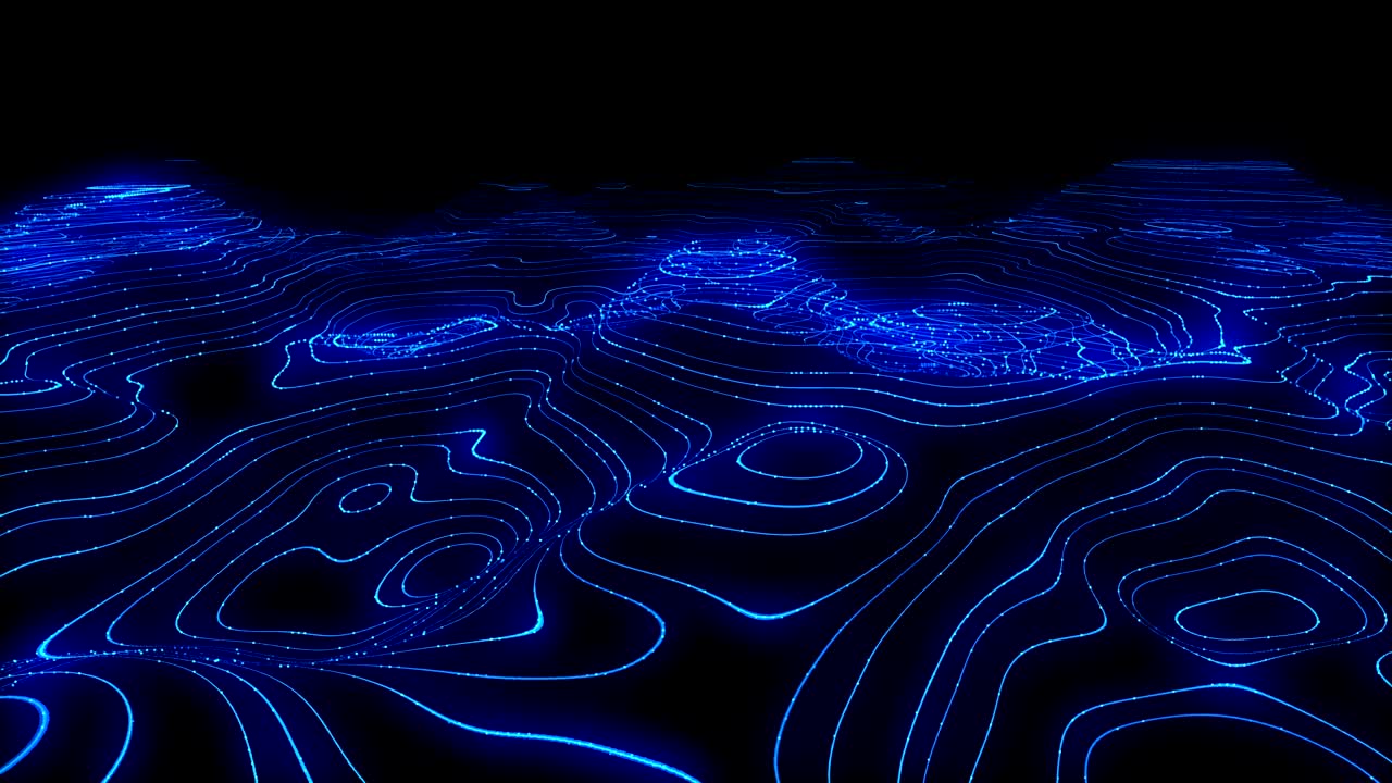 Abstract blue wave pattern background. Glowing particles and curves.