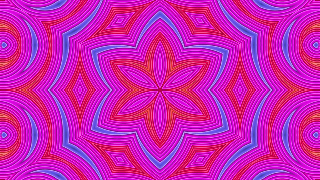 Abstract 3d seamless bright background in 4k with red blue tapes. Red blue stripes move cyclically in simple geometry cartoon creative style. Looped smooth animation. Kaleidoscope 6