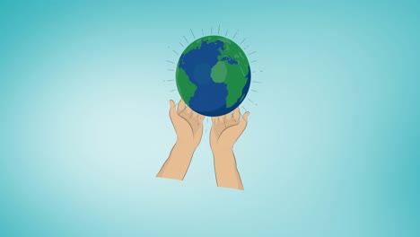 Animation-of-hands-holding-globe-on-blue-background