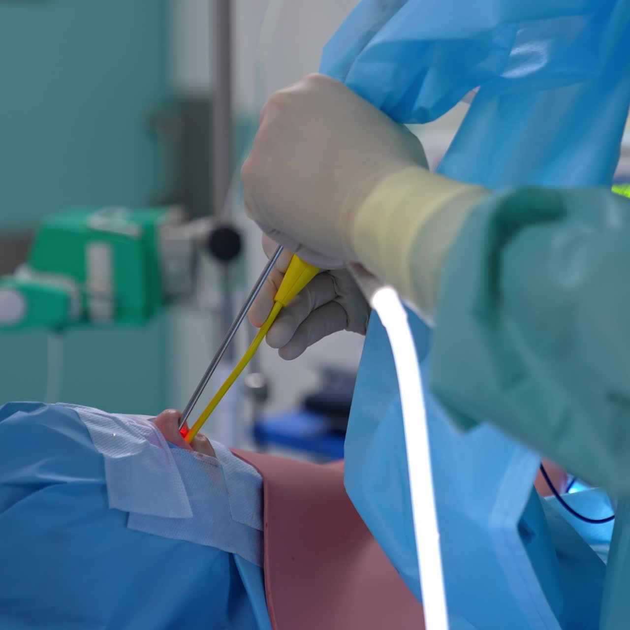 Modern equipment in operating room. Professional neurosurgery equipment in doctor hands