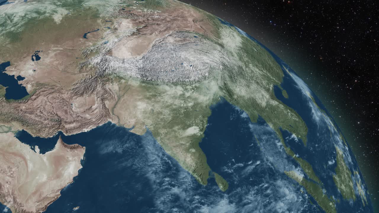 vista giratoria del globo terrestre desde el espacio sobre fondo de video de países en 4k