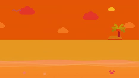 animación de una playa al atardecer