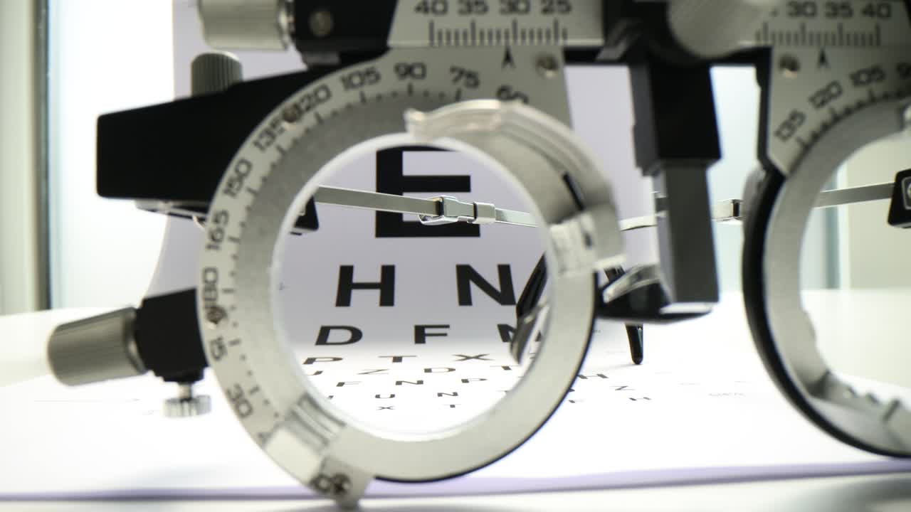 Optometry Eye Exam Setup with Snellen Chart and Phoropter