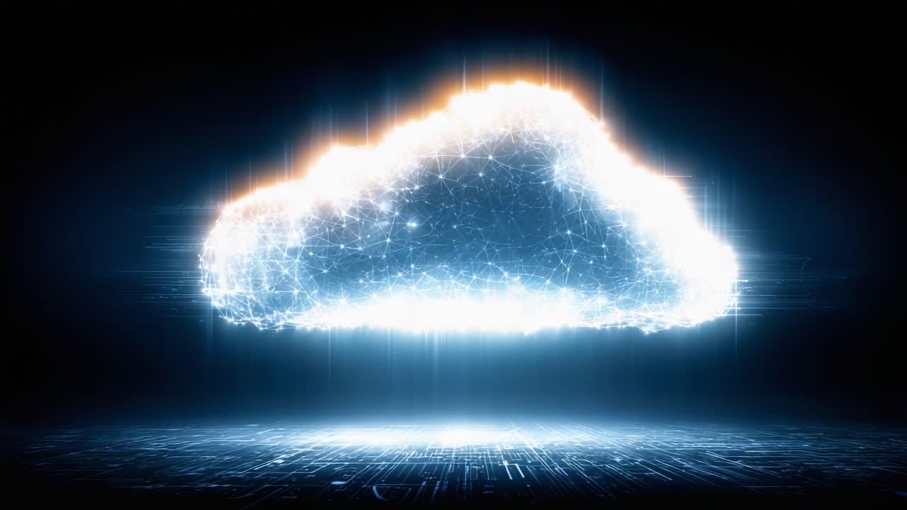 A Stunning Visualization of a Digital Cloud Forming in a Futuristic Environment Highlighting Network Connectivity and Data Transfer in Modern Technology