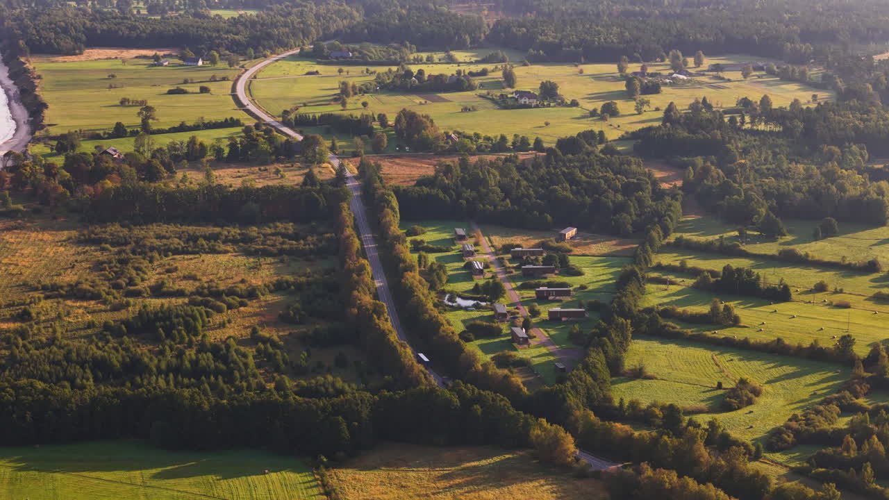 Aerial View Over The Scenic Coastal Highway (P111) In Latvia. Road Trip, Travel Guide, Beautiful Beach Destinations In Northeastern Europe.