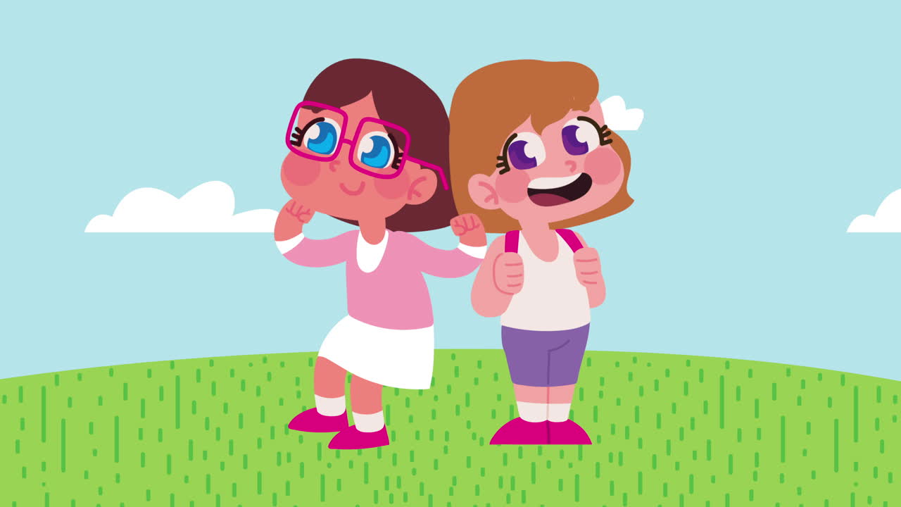 niñas pequeñas en el campamento de animación