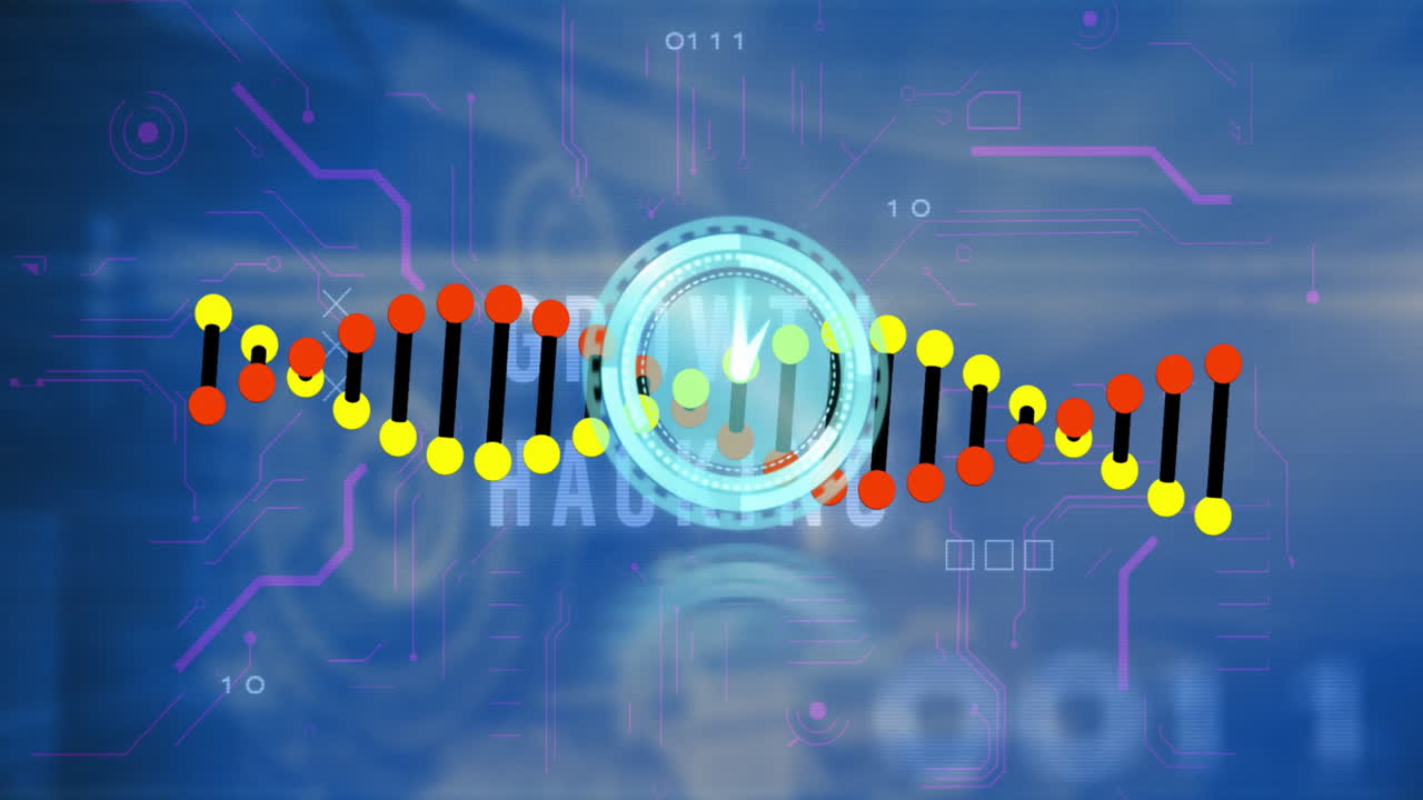 DNA strand with binary coding, processing scientific data in animation