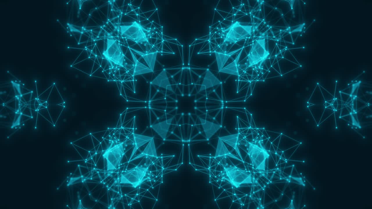 el caleidoscopio de neón de bucle azul de vj. animación sin costuras.