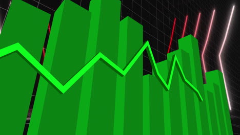 animation of green bar graph with zigzag line showing fluctuating data trends