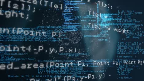 animation of data processing over businessman touching interactive screen