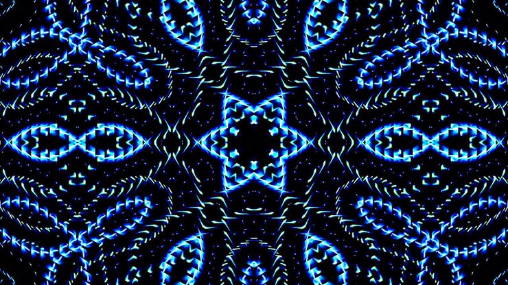 shining bright lines set blue wave motion, colorful, on black background