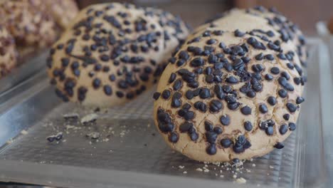 chocolate chip cookies on display