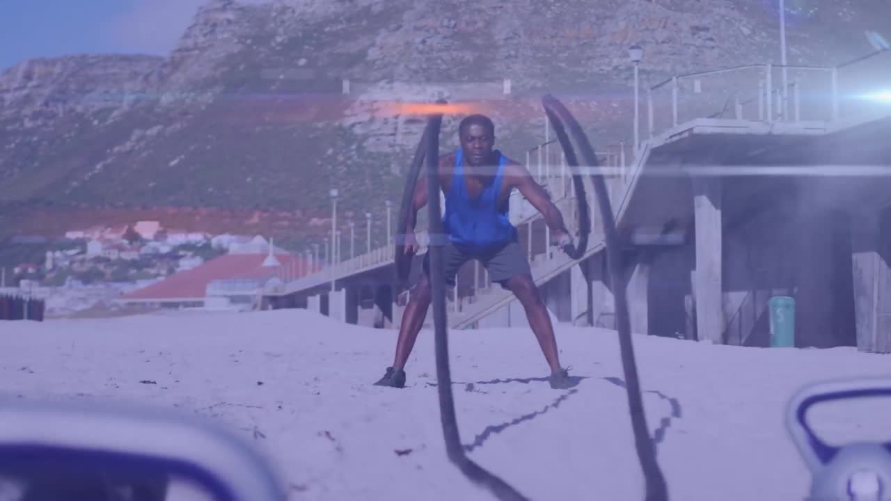 운동 하는 아프리카계 미국인 남성 위 에 반 ⁇ 이는 불빛 의 애니메이션