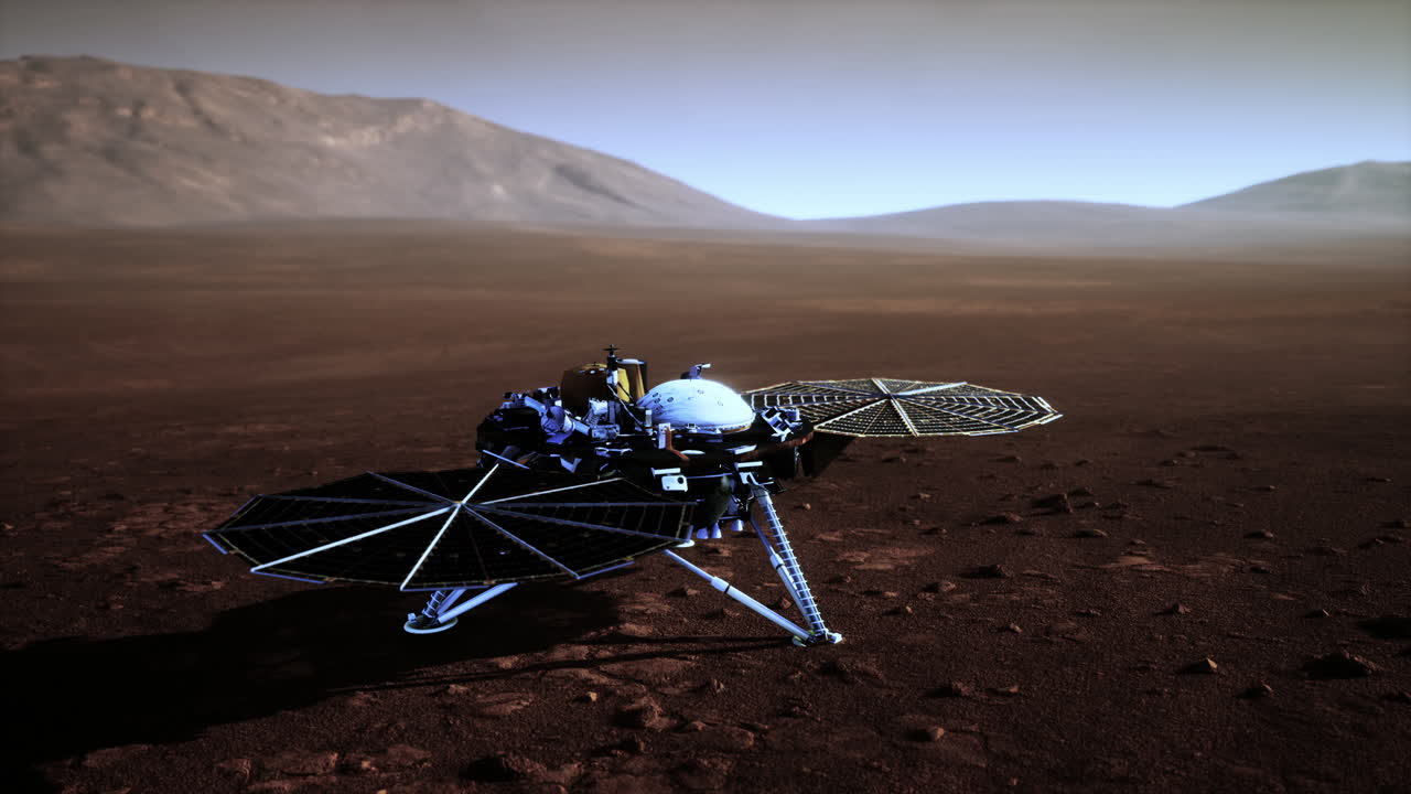 insight marte explorando la superficie del planeta rojo. elementos proporcionados por la nasa.