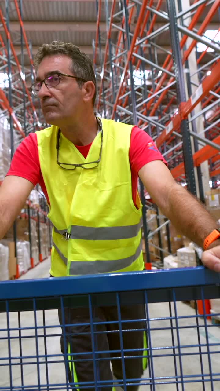 Magazziniere con indosso il gilet di sicurezza